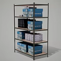 Practical Multi Tiered Storage Shelving Unit With Black Binders And Blue Boxes 3d model