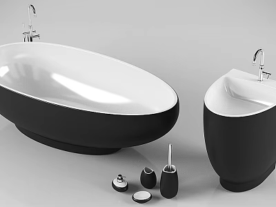 Modern Black and White Bathroom Set With Bathtub Sink Faucet and Accessories 3d model