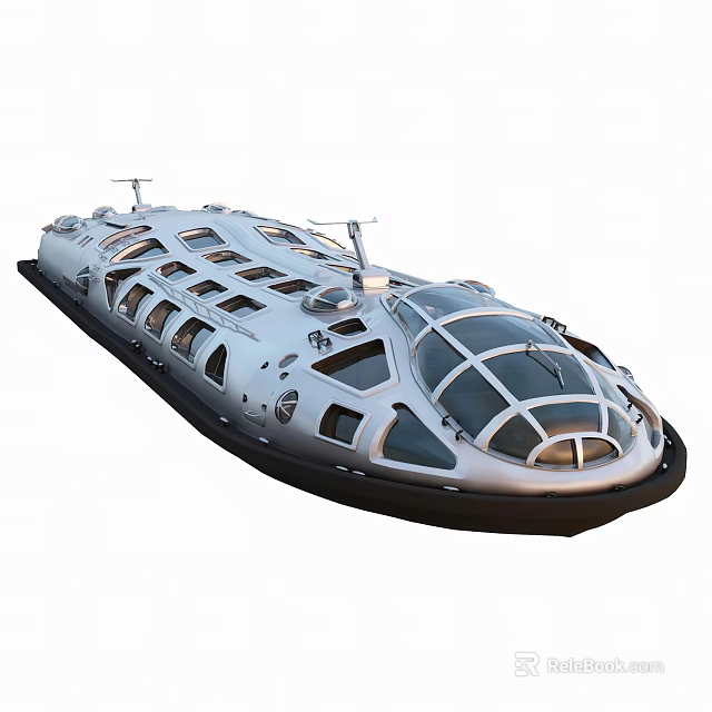 Sleek Modern Wooden Boat With Nautical Design Large Windows And Streamlined Structure 3d model 