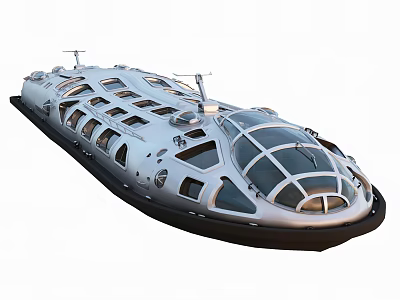 Sleek Modern Wooden Boat With Nautical Design Large Windows And Streamlined Structure 3d model