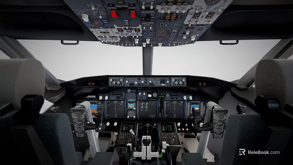 Modern Aircraft Cockpit Interior With Control Panels Instrument Displays Flight Controls And Seats 3d model 