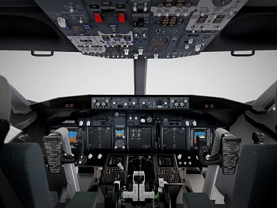 Modern Aircraft Cockpit Interior With Control Panels Instrument Displays Flight Controls And Seats 3d model