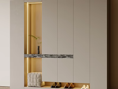 Entryway Cabinet And Side Cabinet With Modern Design Marble Top Built-in Lighting And Decorative Plant 3d model