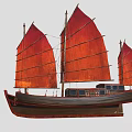 Traditional Sailing Ship With Red Sails Multiple Masts And Dark Hull Classic Design 3d model