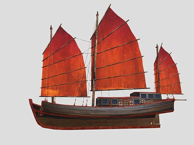 Traditional Sailing Ship With Red Sails Multiple Masts And Dark Hull Classic Design 3d model