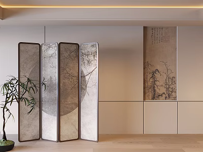 Song's Aesthetic Folding Screen New Chinese Style Entrance Partition Song's Background Wall Decorative Painting 3d model