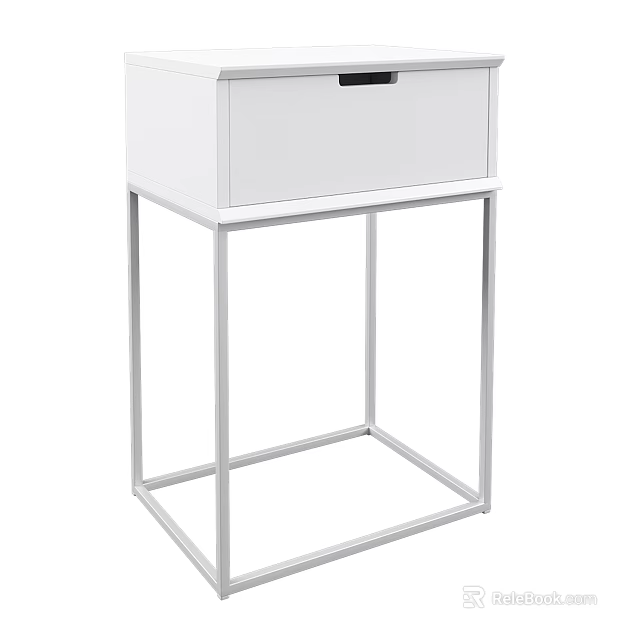Modern White Bedside Table With Metal Frame And Single Drawer 3d model