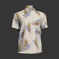 White Short Sleeved Shirt With Gold And Blue Leaf Pattern Design