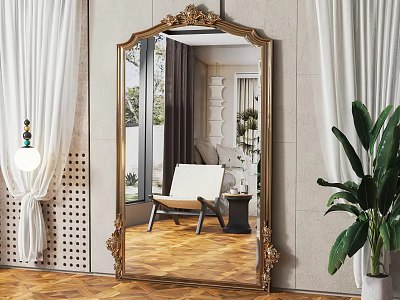 Ornate Full Length Mirror Reflecting Elegant Living Room 3d model