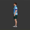 Male Model Wearing Blue Purple Gradient Polo Shirt Green Shorts And White Sneakers