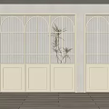 Beige Arched Glass Doors With Lattice Design And Wooden Floor Interior