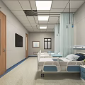 Modern Hospital Ward Interior With Beds TV Curtains Ceiling Lights And Nightstand