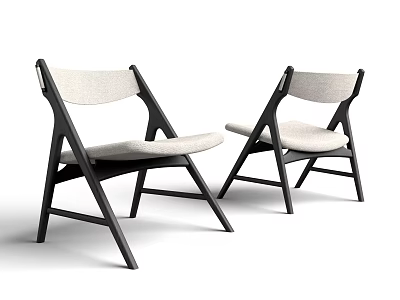 Two Modern Leisure Chairs With Black Wooden Frame And Light Fabric Cushion 3d model