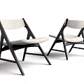 Two Modern Leisure Chairs With Black Wooden Frame And Light Fabric Cushion