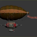 Vintage Space Airship With Brown Orange Envelope Metal Frame And Red Ribbon