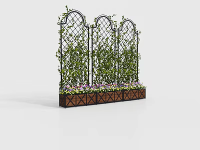 Potted Plants On Arched Lattice With Green Vines And Colorful Flowers In Brown Geometric Planter 3d model