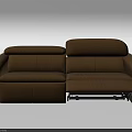 Modern Brown Leather Two Seater Sofa With Reclining Footrest For Living Room