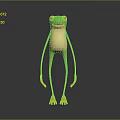 3D Frog Character With Green Body White Belly Orange Eyes And Long Limbs