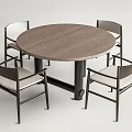 Modern Round Dining Table Set with Four Dark Frame Chairs Light Colored Seats Wooden Tabletop