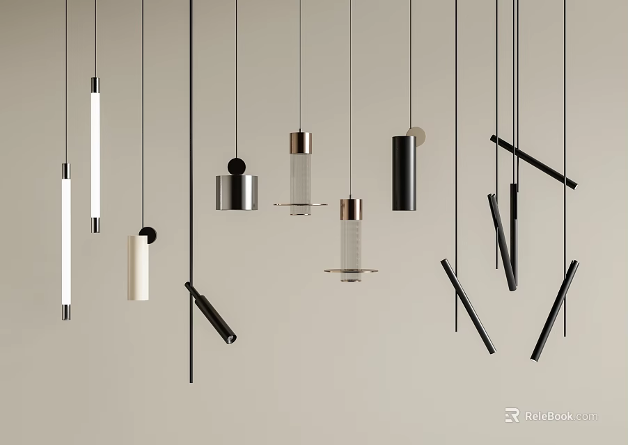 Modern Minimalist Pendant Lights With Various Geometric Shapes And Metallic Finishes 3d model 