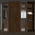 Modern Wooden Wardrobe With Glass Doors Hanging Clothes And Storage Shelves Lighting