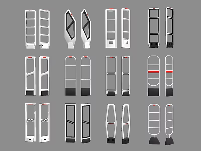 Different Types of Retail Security Gates with Various Designs and Colors 3d model