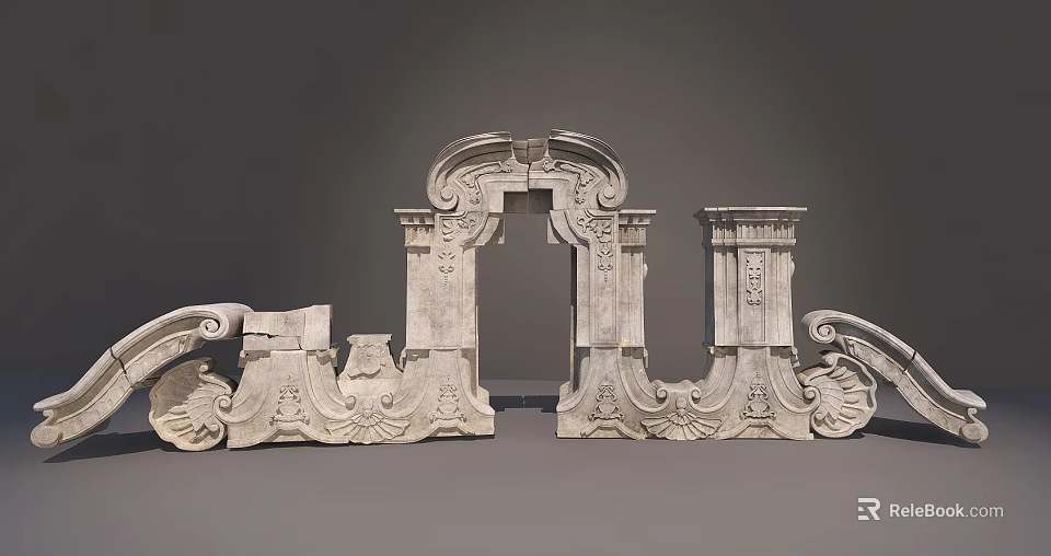 Ornate Classical Stone Architectural Components With Intricate Carved Patterns And Scroll Designs 3d model 