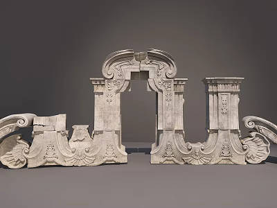 Ornate Classical Stone Architectural Components With Intricate Carved Patterns And Scroll Designs 3d model