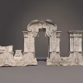 Ornate Classical Stone Architectural Components With Intricate Carved Patterns And Scroll Designs