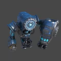 Blue Mechanical Robot Character With Glowing Circular Core And Arm Features 3d model
