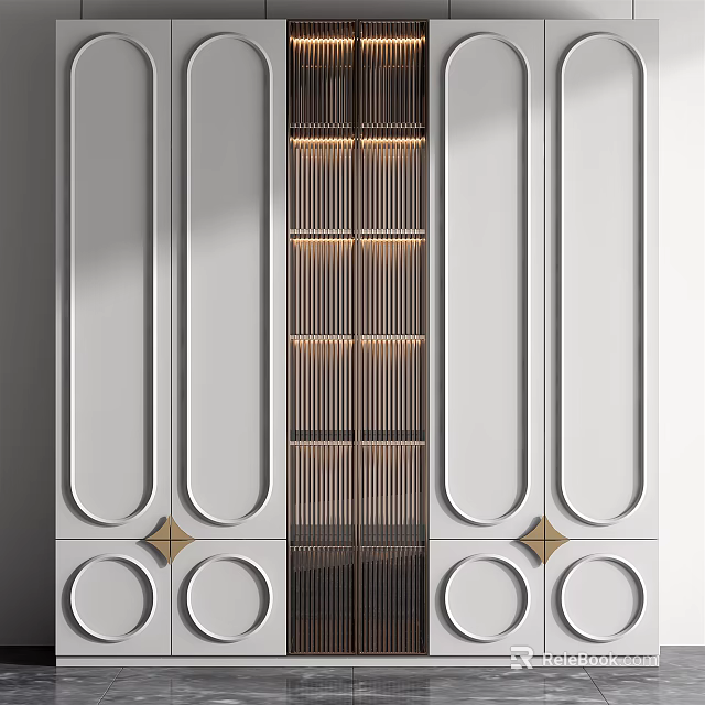 Elegant Modern Luxury Wardrobe Design With White Panel Doors And Gold Accent Lines 3d model 