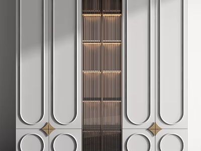 Elegant Modern Luxury Wardrobe Design With White Panel Doors And Gold Accent Lines 3d model