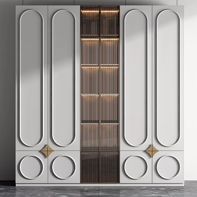 Elegant Modern Luxury Wardrobe Design With White Panel Doors And Gold Accent Lines 3d model