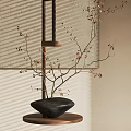 Elegant Bonsai Plant with Delicate Branches and Tiny Blooms in Black Stone Shaped Pot