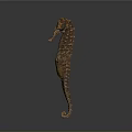 Bronze Seahorse Sculpture With Detailed Texture On Dark Reflective Background
