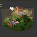 Red Rock Terrain 3D Model Scene Featuring Mechanical Flame Thrower Emitting Fire And Smoke