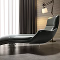 Sleek Modern Black Leather Chaise Lounge With Floor Lamp Curtains And Striped Wall