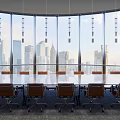Modern Conference Room Interior With Floor to Ceiling Windows And City Skyline View