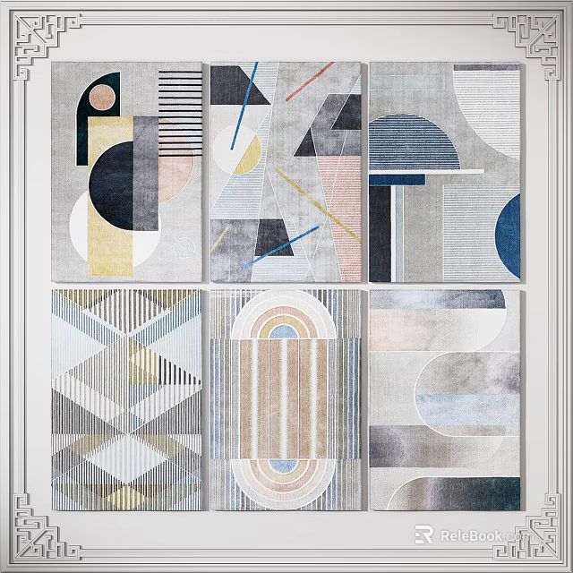 Modern Abstract Square Rugs With Geometric Patterns And Neutral Color Tones 3d model