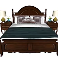 Classic Walnut Double Bed With Carved Headboard Bedside Tables And Table Lamps 3d model