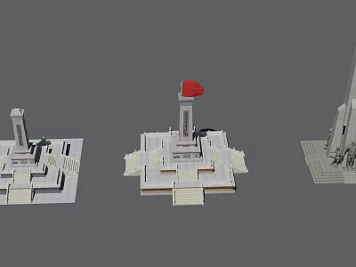 Architectural Components Of Memorial Structure Including Pedestal Column Red Flag And Steps 3d model