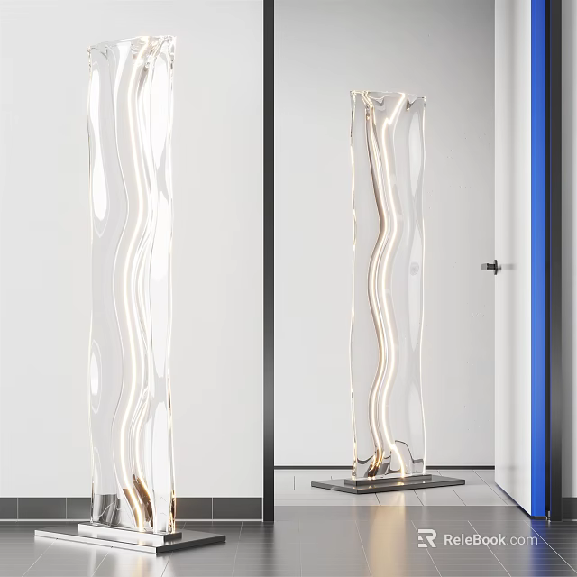 Modern Wavy Glass Floor Lamp With Curved Design For Interior Space Decoration 3d model 