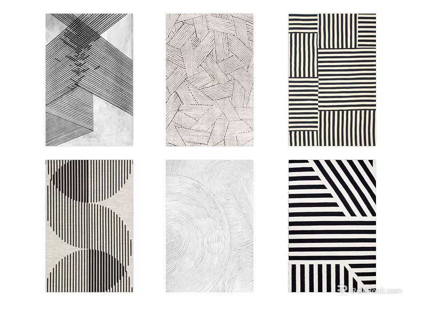 Modern Square Rugs Featuring Various Geometric Patterns And Abstract Black White Designs 3d model