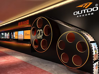 OUTDO 28th Outdoor Sports Gear Activity Exhibition Wall With Film Reel Decorations 3d model