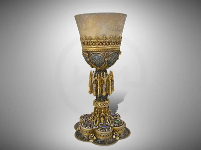 Antique Gold Trophy With Ornate Carvings Decorative Base And Gemstone Accents 3d model