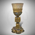Antique Gold Trophy With Ornate Carvings Decorative Base And Gemstone Accents