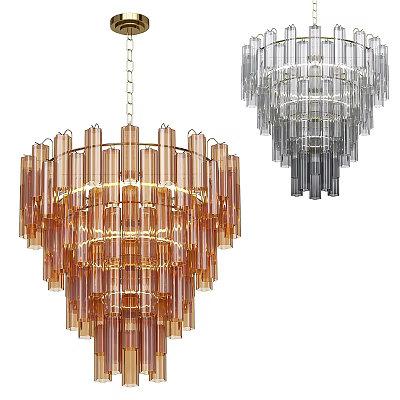 Modern Multi Tiered Transparent Tubular Chandelier In Amber And Gray Colors 3d model