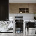 Modern Open Plan Living Dining Room With Sofa Bar Counter And Marble Flooring