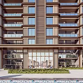 Modern Luxury Residential Building Exterior With Balconies Greenery And Lounge Chairs