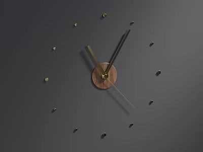 Modern Minimalist Wall Clock With Wooden Dial Metal Hands And Metal Markers On Gray Background 3d model